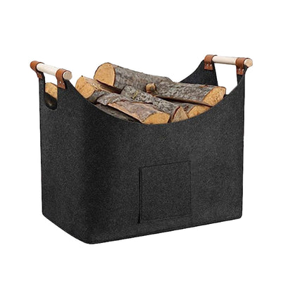 Foldable Felt Bag Organizer Firewood Basket with Handles Dark Grey