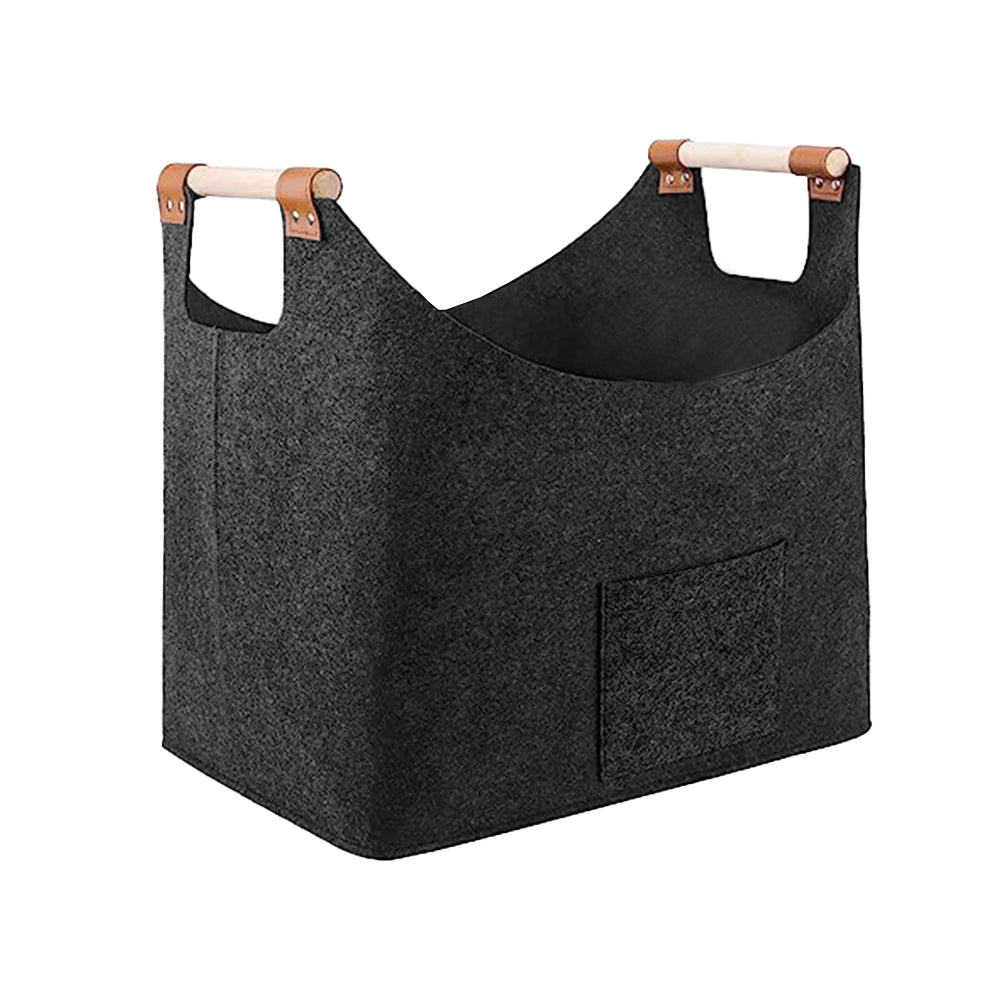 Foldable Felt Bag Organizer Firewood Basket with Handles Dark Grey