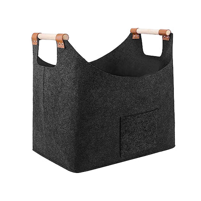 Foldable Felt Bag Organizer Firewood Basket with Handles Dark Grey