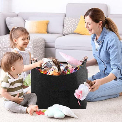 Foldable Felt Bag Organizer Firewood Basket with Handles Dark Grey