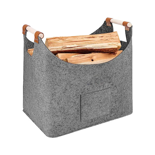 Foldable Felt Bag Organizer Firewood Basket with Handles Light Grey