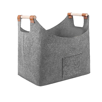 Foldable Felt Bag Organizer Firewood Basket with Handles Light Grey