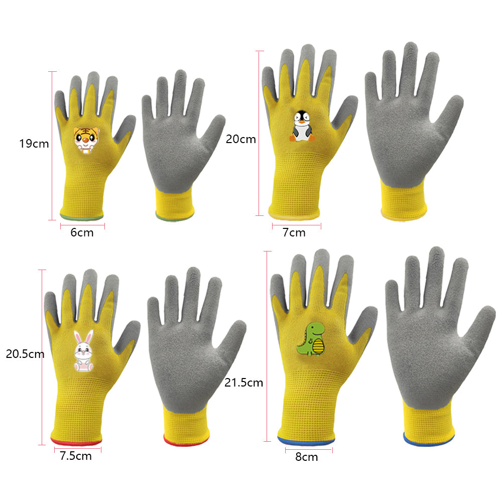 Pair of Kids Gardening Gloves Childrens Yard Work Gloves Latex Coated Garden Gloves Yellow