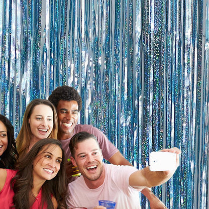 2Pcs Fringe Curtain PET Curtain Backdrop Streamers Party Decorations Light Blue