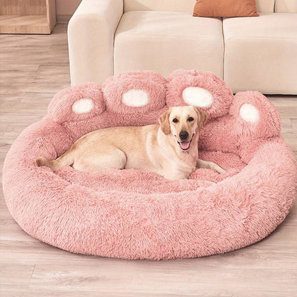 Calming Dog Bed Warm Soft Paw Shape Pet Bed Plush Cushion Bed for Dogs Cats-Pink Color