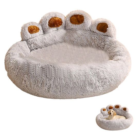 Calming Dog Bed Warm Soft Paw Shape Pet Bed Plush Cushion Bed for Dogs Cats-Grey Color