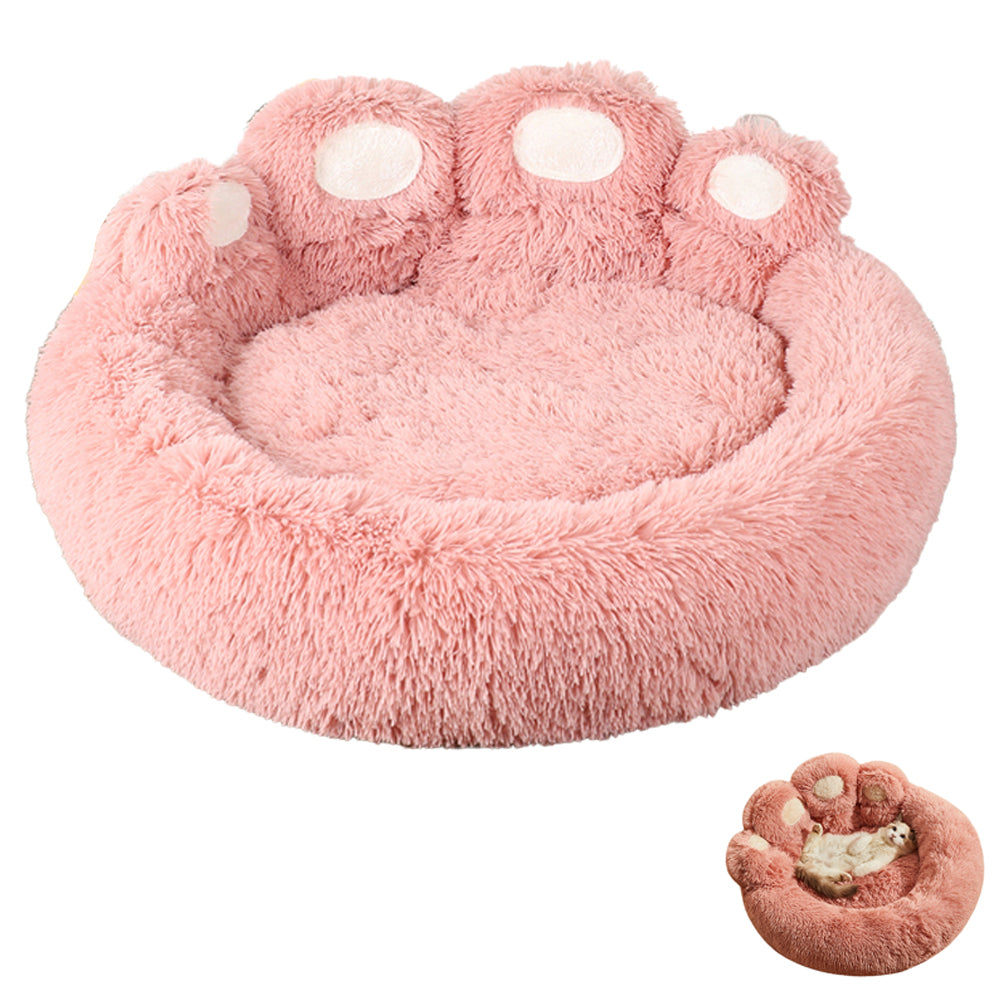 Calming Dog Bed Warm Soft Paw Shape Pet Bed Plush Cushion Bed for Dogs Cats-Pink Color