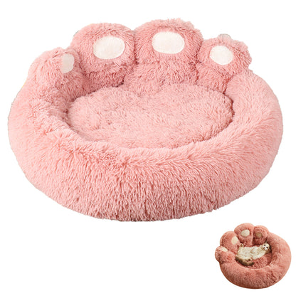 Calming Dog Bed Warm Soft Paw Shape Pet Bed Plush Cushion Bed for Dogs Cats-Pink Color
