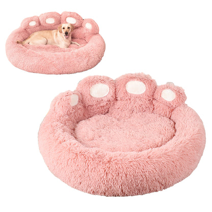 Calming Dog Bed Warm Soft Paw Shape Pet Bed Plush Cushion Bed for Dogs Cats-Pink Color