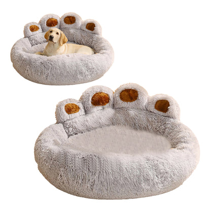 Calming Dog Bed Warm Soft Paw Shape Pet Bed Plush Cushion Bed for Dogs Cats-Grey Color