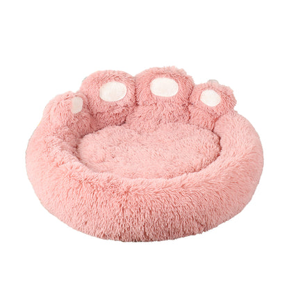 Calming Dog Bed Warm Soft Paw Shape Pet Bed Plush Cushion Bed for Dogs Cats-Pink Color