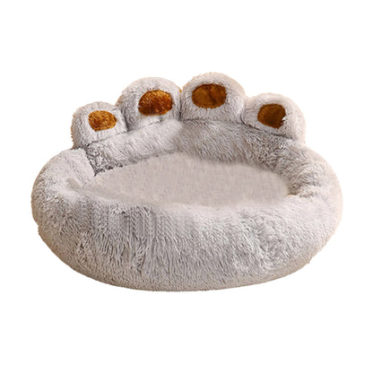 Calming Dog Bed Warm Soft Paw Shape Pet Bed Plush Cushion Bed for Dogs Cats-Grey Color
