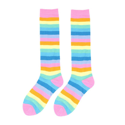 3 Pairs of Womens Rainbow Knee Socks Colorful Striped High Socks Stockings
