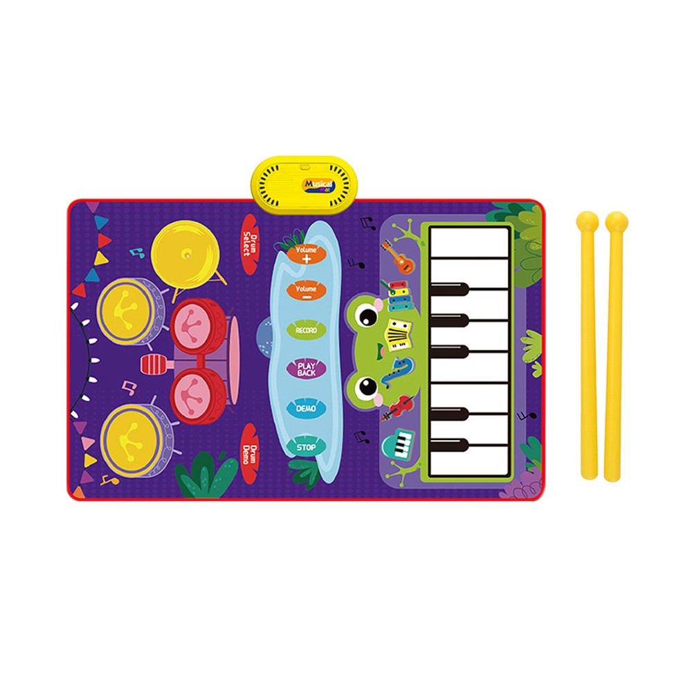 2-in-1 Musical Mats Piano Keyboard and Drum Toddlers Early Education Toy Purple