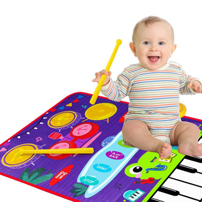 2-in-1 Musical Mats Piano Keyboard and Drum Toddlers Early Education Toy Purple