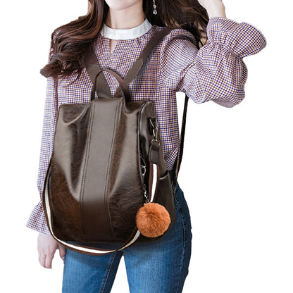 Women PU Leather Anti-theft Backpack School Bags Travel Backpack Brown