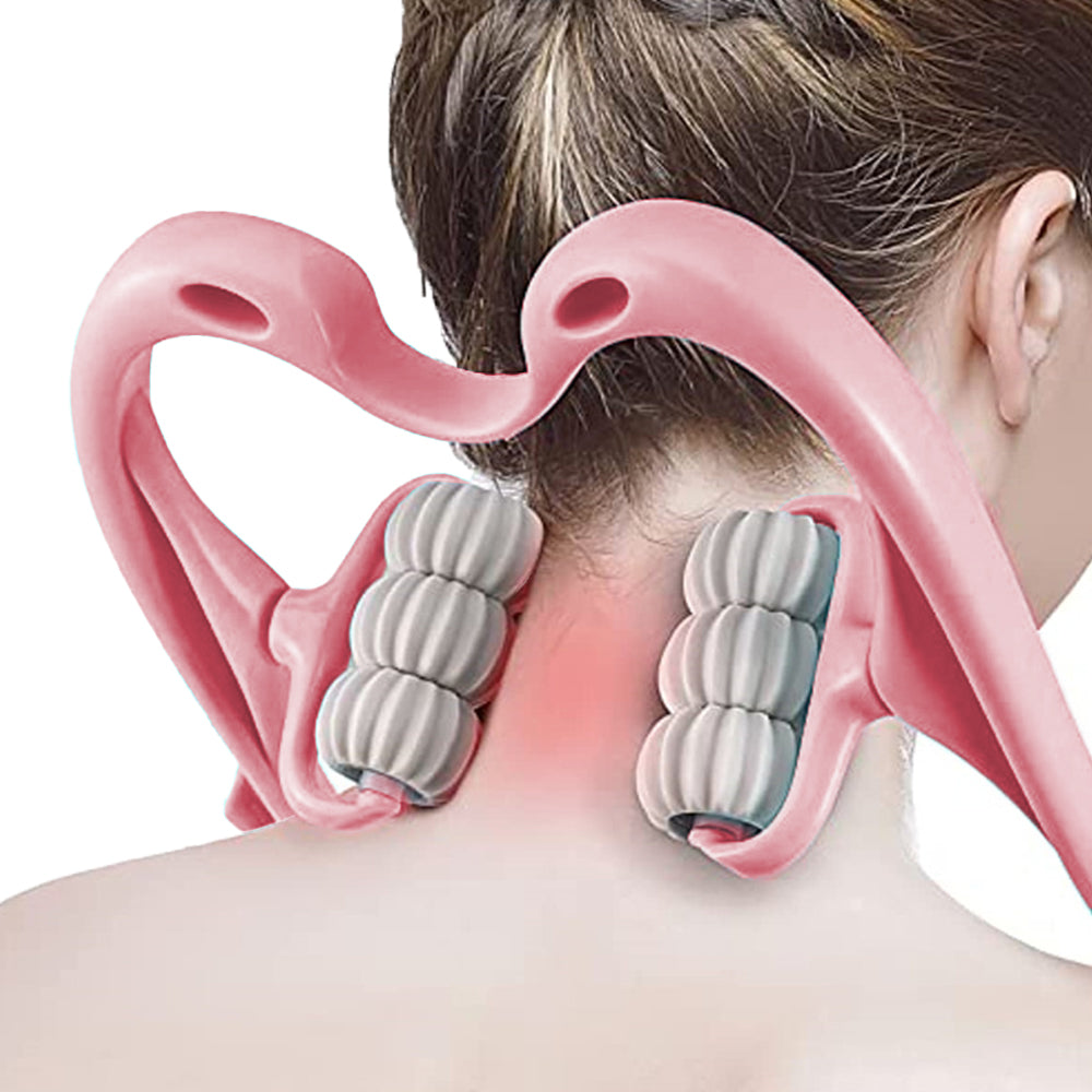 Neck Massager Handheld Shoulder Roller Massager with 6 Balls for Neck Arms Legs -Pink