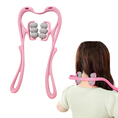 Neck Massager Handheld Shoulder Roller Massager with 6 Balls for Neck Arms Legs -Pink