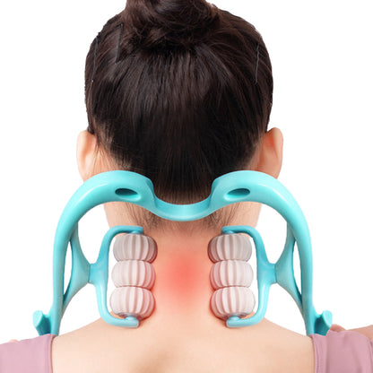 Neck Massager Handheld Shoulder Roller Massager with 6 Balls for Neck Arms Legs -Blue