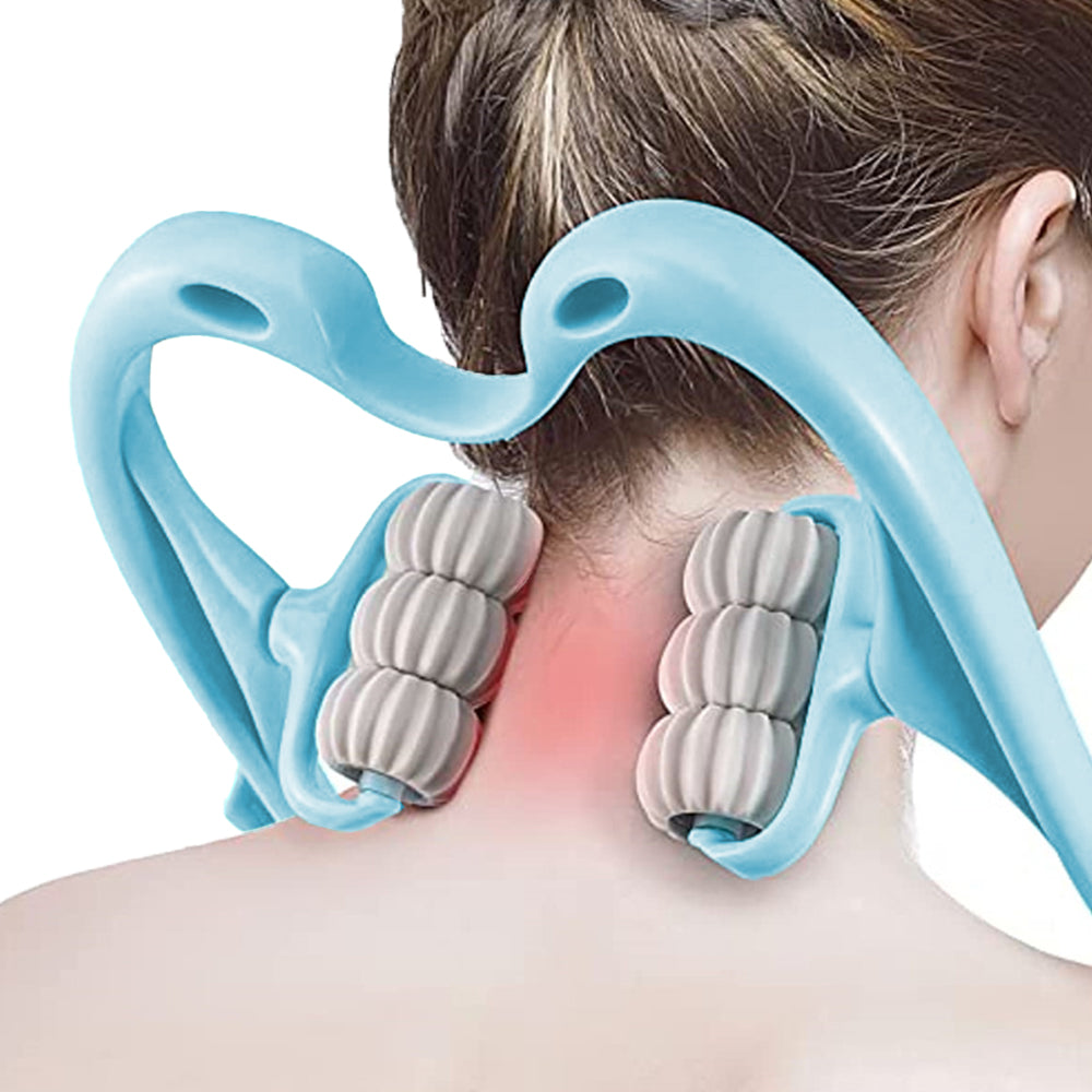 Neck Massager Handheld Shoulder Roller Massager with 6 Balls for Neck Arms Legs -Blue