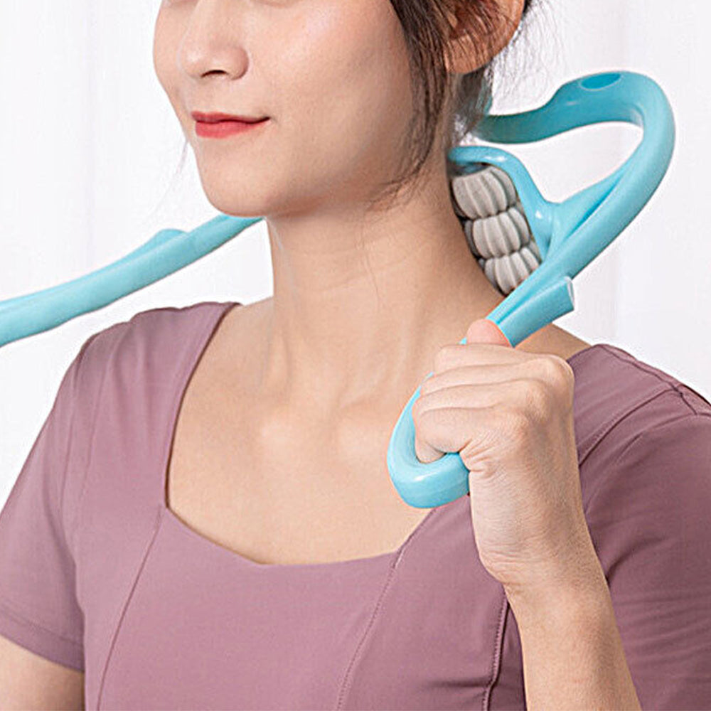 Neck Massager Handheld Shoulder Roller Massager with 6 Balls for Neck Arms Legs -Blue