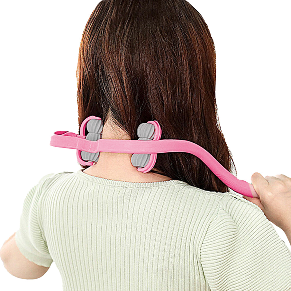 Neck Massager Handheld Shoulder Roller Massager with 6 Balls for Neck Arms Legs -Pink
