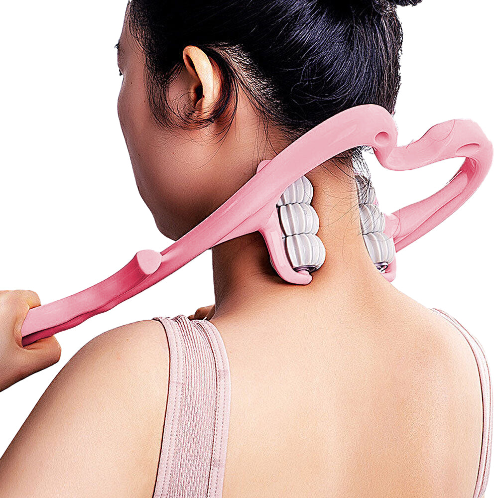 Neck Massager Handheld Shoulder Roller Massager with 6 Balls for Neck Arms Legs -Pink
