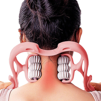 Neck Massager Handheld Shoulder Roller Massager with 6 Balls for Neck Arms Legs -Pink