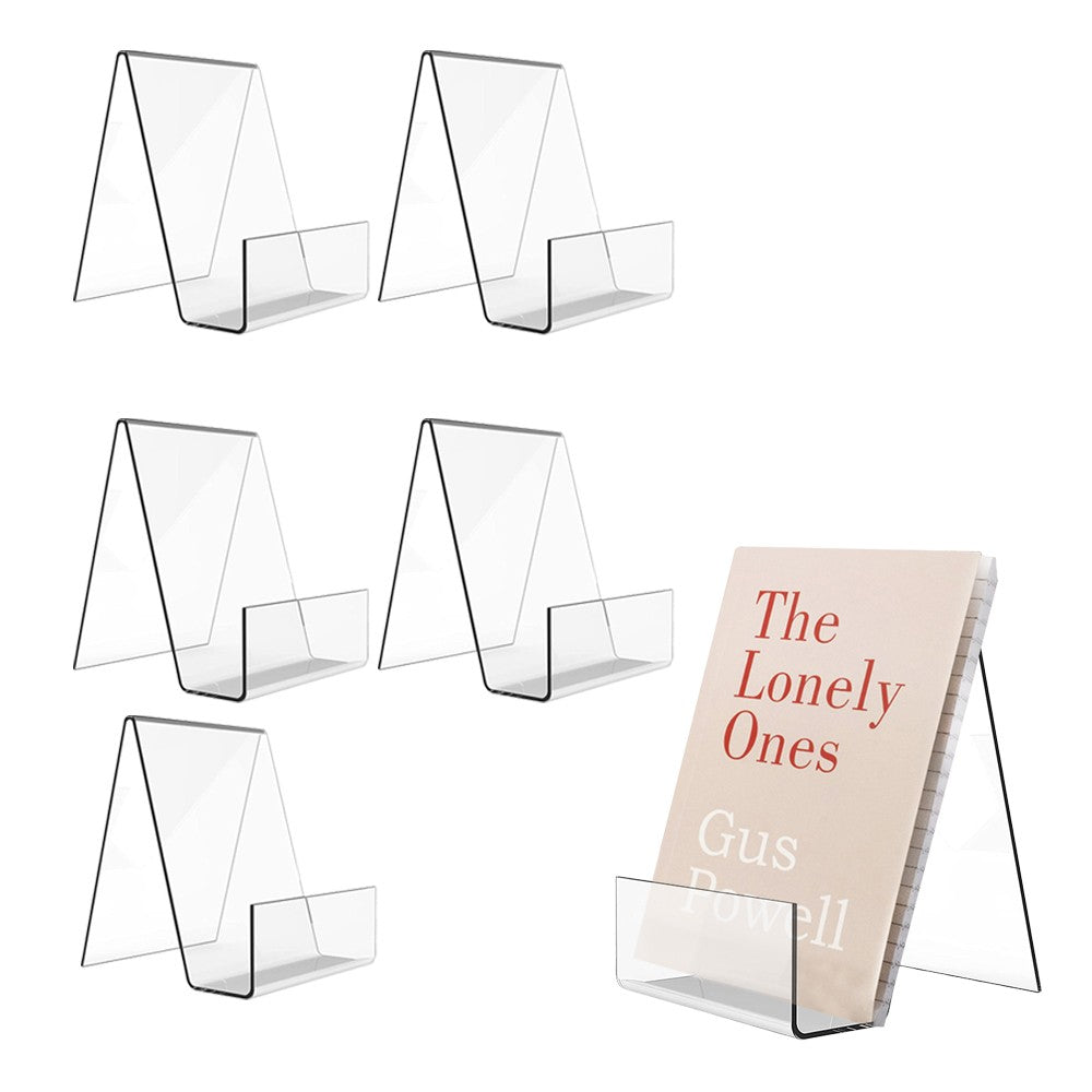 5Pcs Clear Acrylic Book Stand with Ledge Clear Acrylic Book Display Easel Display Stand for Displaying Books