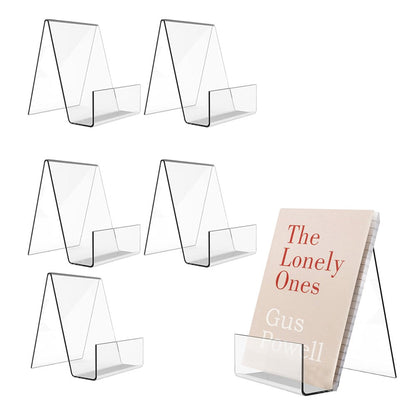 5Pcs Clear Acrylic Book Stand with Ledge Clear Acrylic Book Display Easel Display Stand for Displaying Books