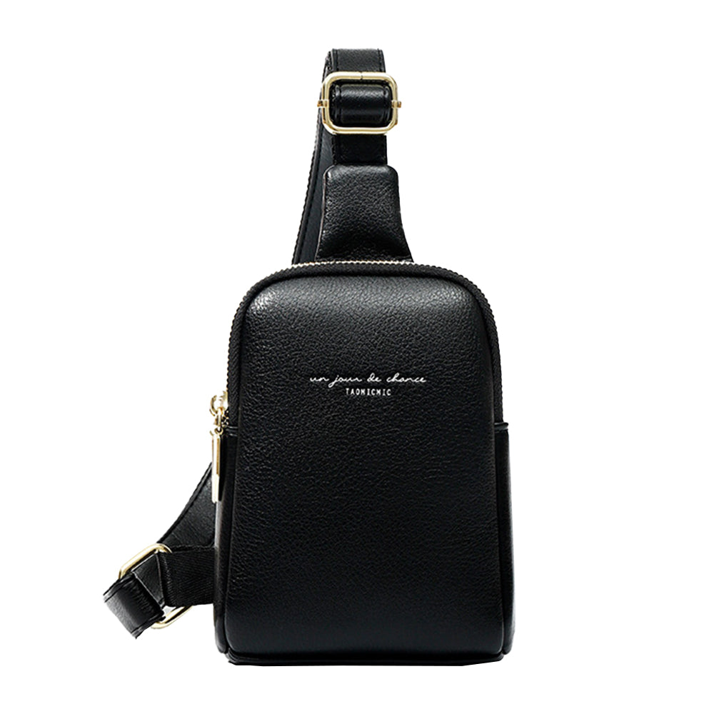 Unisex PU Sling Bag Fanny Pack Chest Pack Crossbody Bag Black