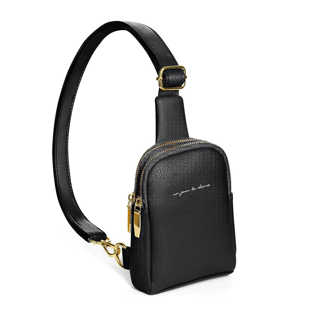 Unisex PU Sling Bag Fanny Pack Chest Pack Crossbody Bag Black