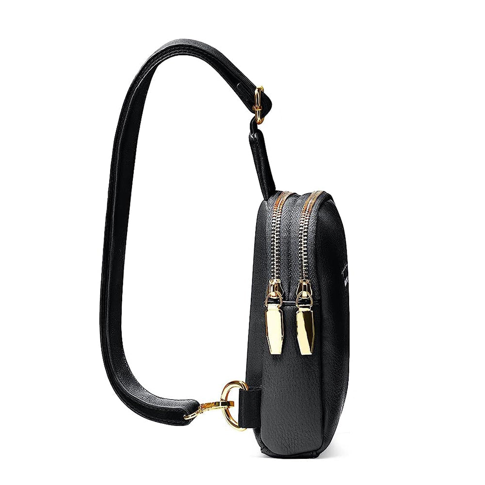 Unisex PU Sling Bag Fanny Pack Chest Pack Crossbody Bag Black