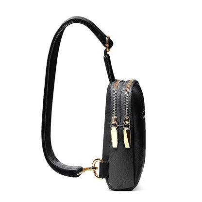 Unisex PU Sling Bag Fanny Pack Chest Pack Crossbody Bag Black