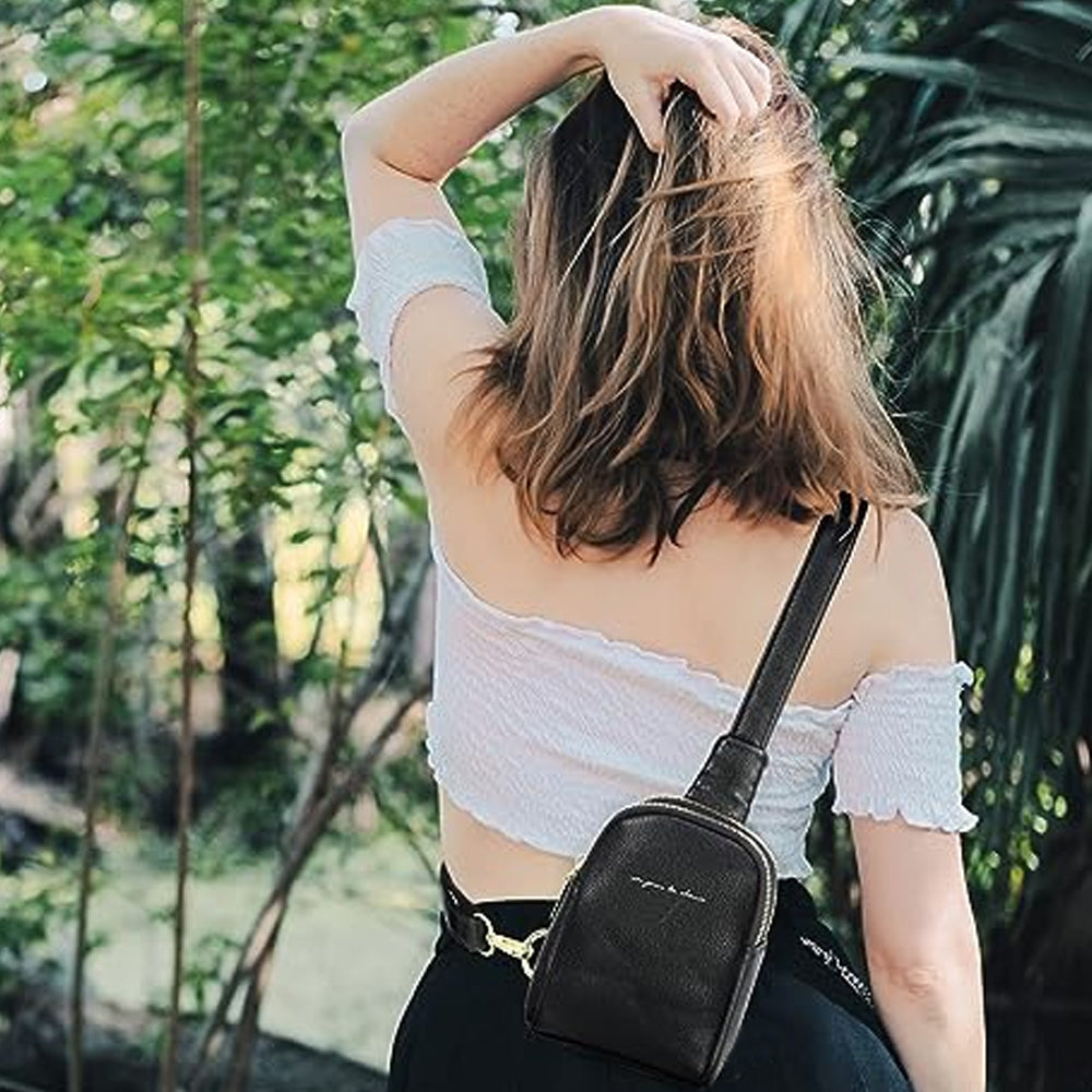 Unisex PU Sling Bag Fanny Pack Chest Pack Crossbody Bag Black