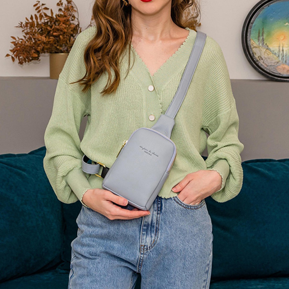 Unisex PU Sling Bag Fanny Pack Chest Pack Crossbody Bag Blue