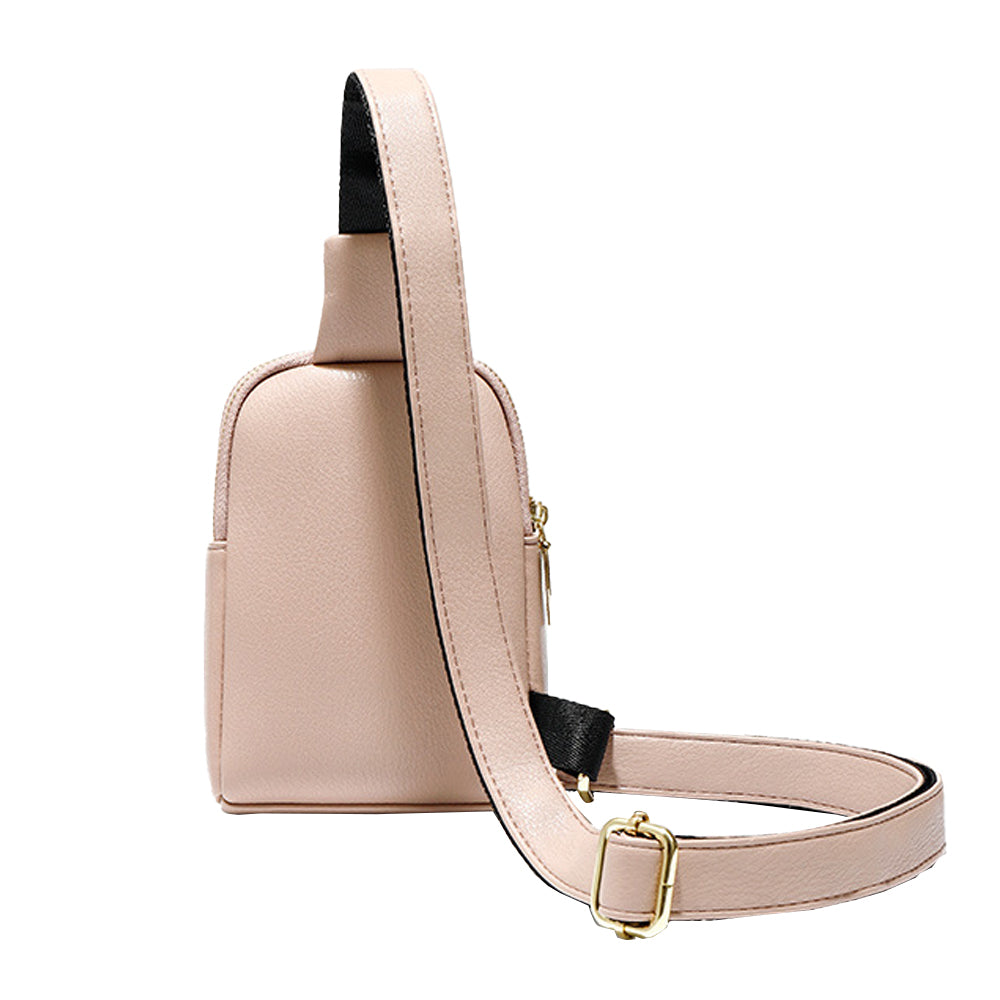 Unisex PU Sling Bag Fanny Pack Chest Pack Crossbody Bag Pink