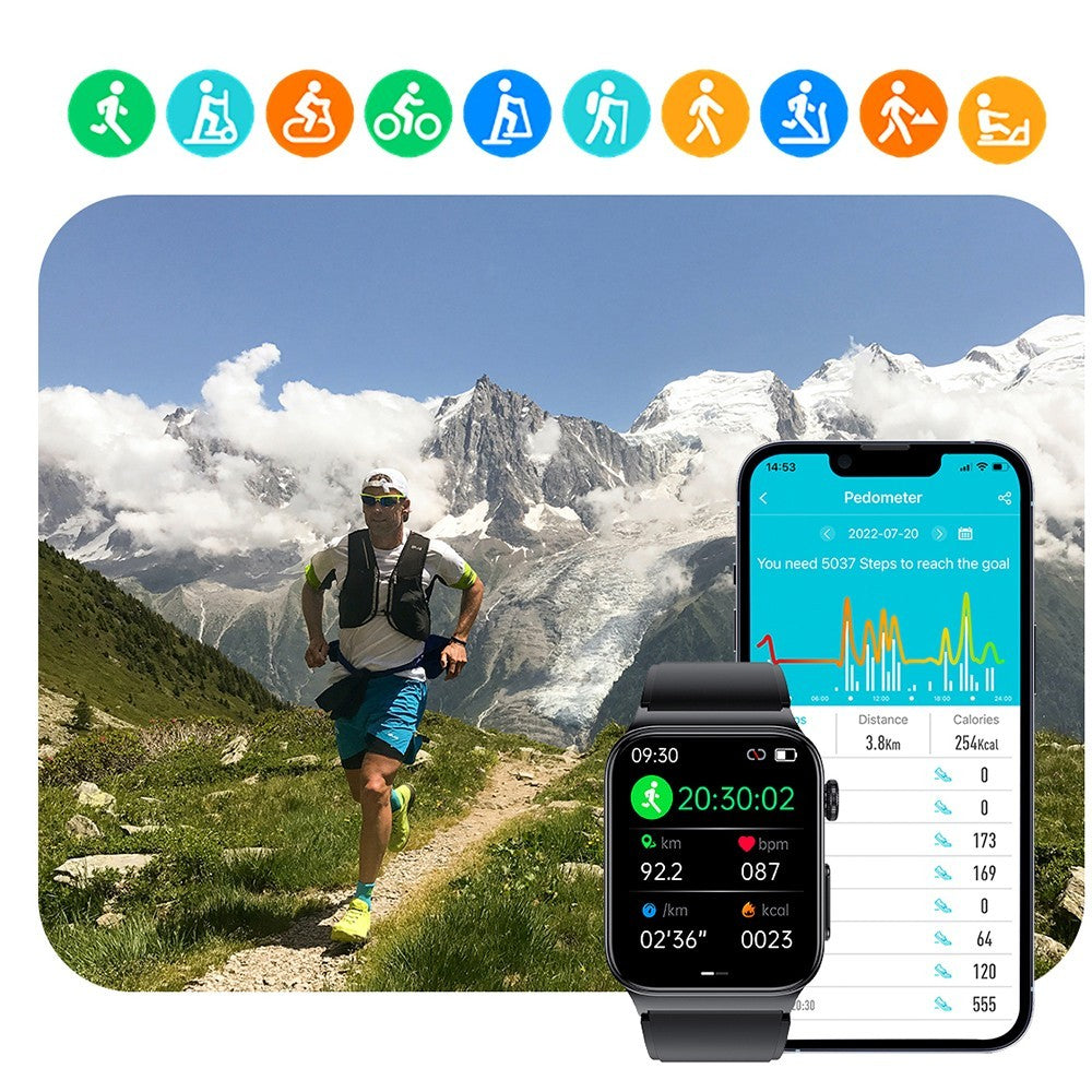 Bluetooth Smart Watch Sport Watch Blood Glucose ECG Monitoring Watch Black