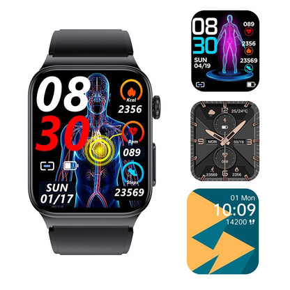 Bluetooth Smart Watch Sport Watch Blood Glucose ECG Monitoring Watch Black