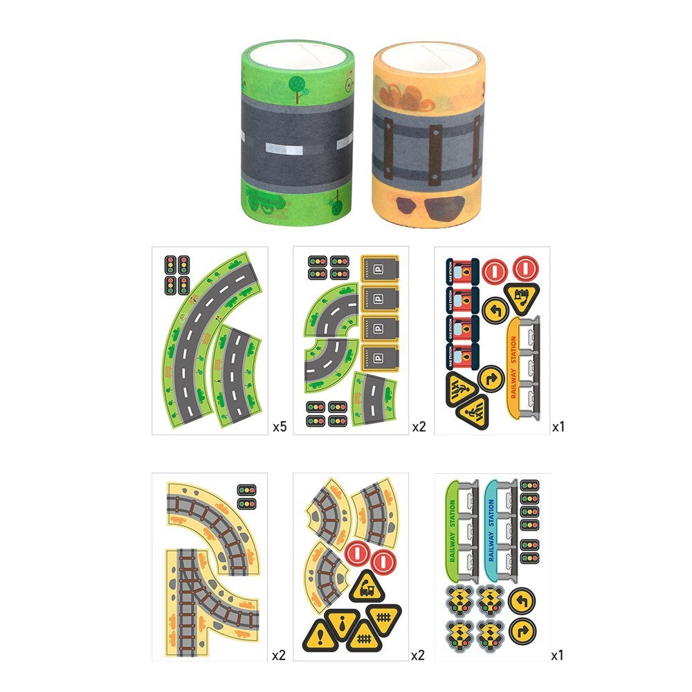 Kids DIY Imaginative Road Tape and Stickers Kit Toy Cars Accessories