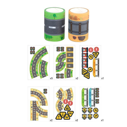 Kids DIY Imaginative Road Tape and Stickers Kit Toy Cars Accessories