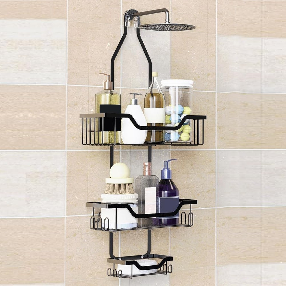 3 Layers Hanging Shower Caddy Over the Shower Head Bathroom Shelf Organizer