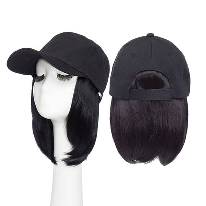Adjustable Wig Hat Baseball Cap Hair Extensions Hat Sun Visor Cap for Women Girls Natural Black