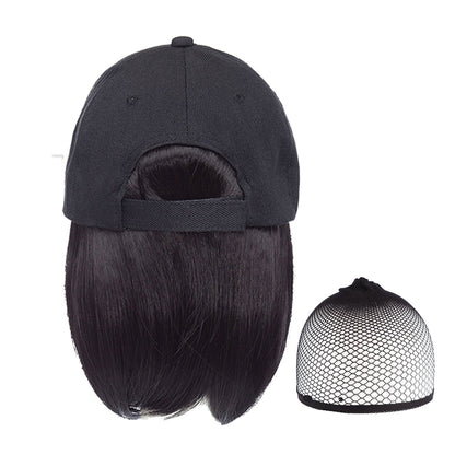 Adjustable Wig Hat Baseball Cap Hair Extensions Hat Sun Visor Cap for Women Girls Natural Black