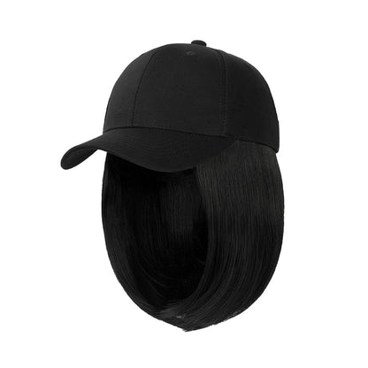 Adjustable Wig Hat Baseball Cap Hair Extensions Hat Sun Visor Cap for Women Girls Natural Black
