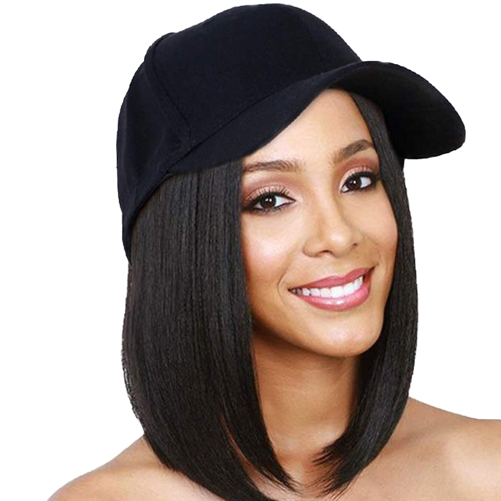 Adjustable Wig Hat Baseball Cap Hair Extensions Hat Sun Visor Cap for Women Girls Natural Black