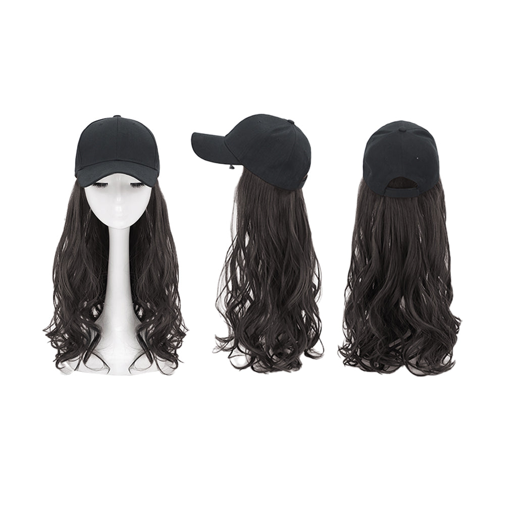 Black Curly Long Wig Hat Adjustable Baseball Cap Hat Sun Visor Cap for Women Girls