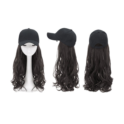 Black Curly Long Wig Hat Adjustable Baseball Cap Hat Sun Visor Cap for Women Girls
