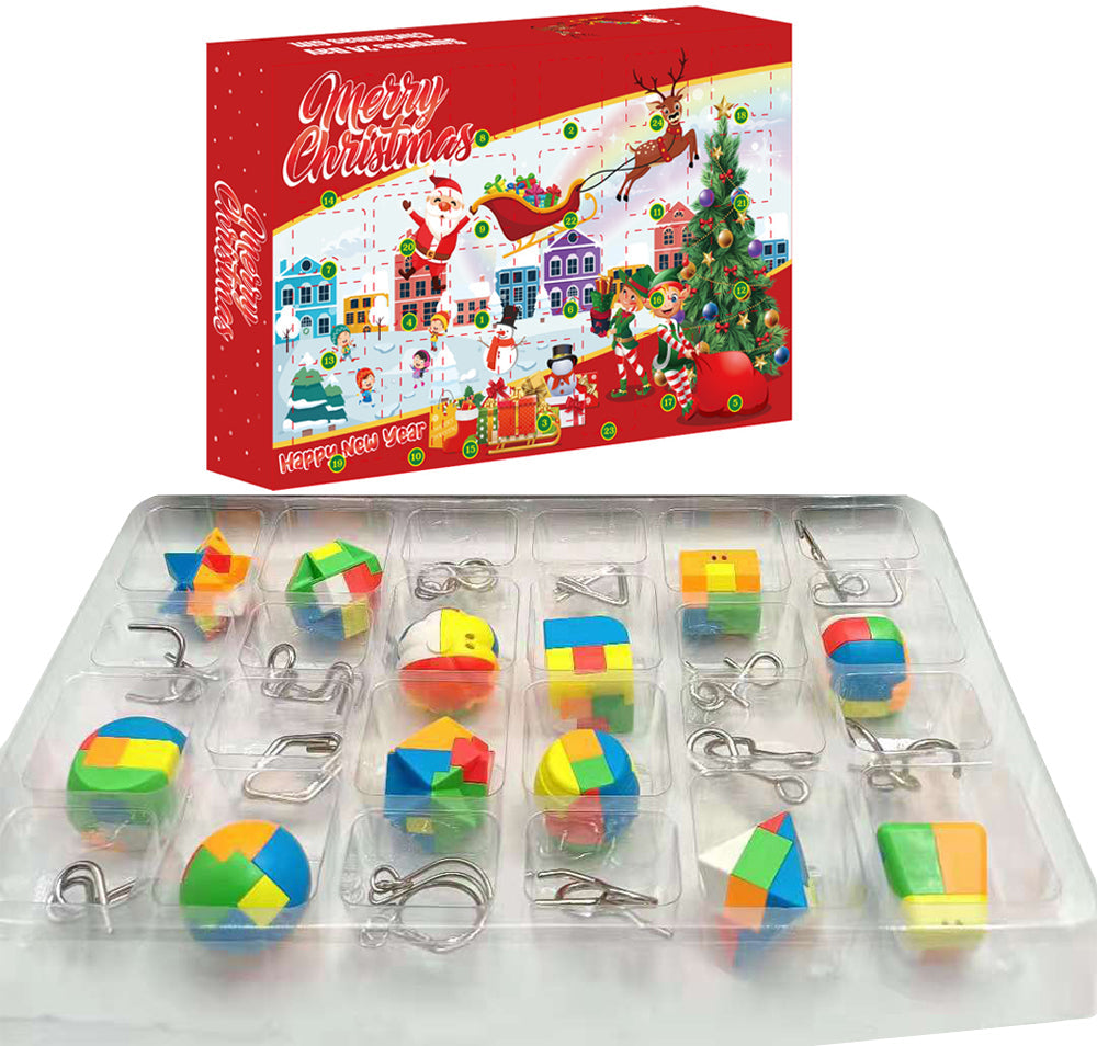 Kids 24Pcs Brain Teaser Puzzles Toys Advent Calendar Christmas Countdown Calendar Gift Box Style 1