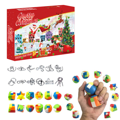 Kids 24Pcs Brain Teaser Puzzles Toys Advent Calendar Christmas Countdown Calendar Gift Box Style 1